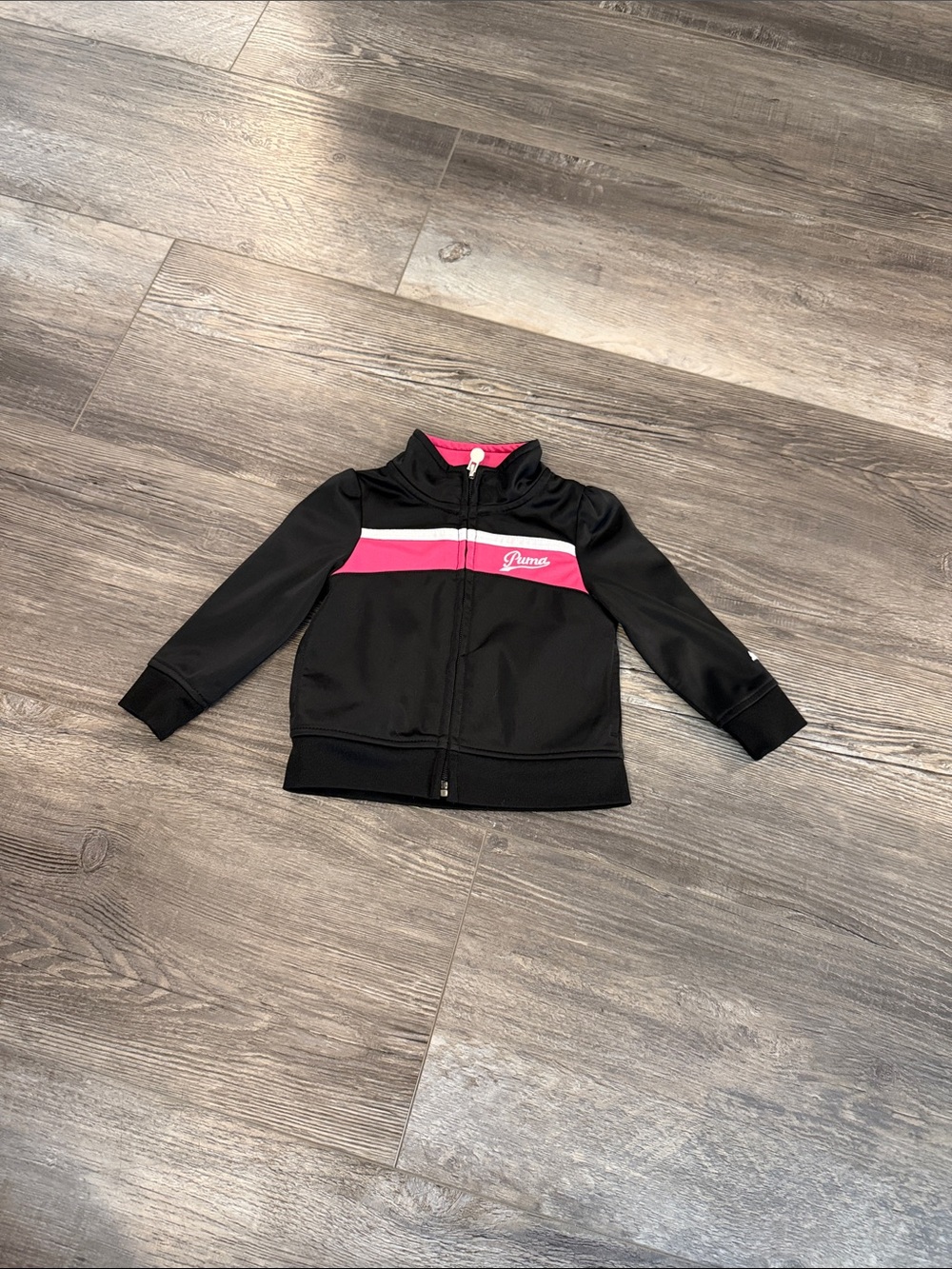 Puma Black Jacket with Pink Chest Stripe